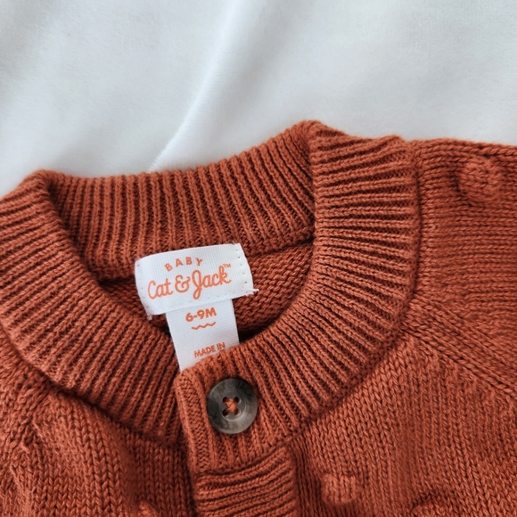 Cat & Jack Bobble Cardigan NWT baby size 6-9 month orange button down sweater - Picture 2 of 3
